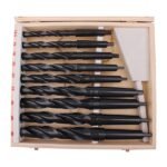 9PCs HSS Drill Wooden Box Package HSS4241 Taper Shank Twist Drill Set