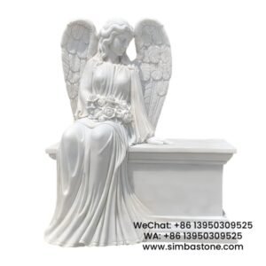 Cemetery Decorative Sitting Sad Angel Angel Tombstone Natural White Marble Stone