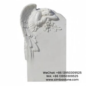 Crying Fallen Angel Statue For Cemetery Decoration Natural White Marble Stone