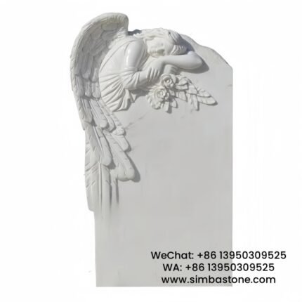 Crying Fallen Angel Statue For Cemetery Decoration Natural White Marble Stone