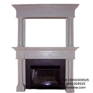 Custom Contemporary Sculpted Premium Luxury Fireplace Mantel Natural White Marble Stone