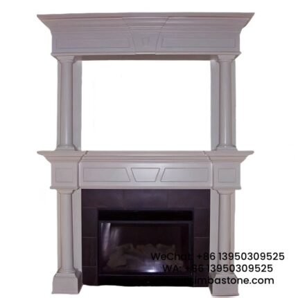 Custom Contemporary Sculpted Premium Luxury Fireplace Mantel Natural White Marble Stone