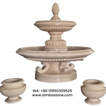 Customized Big Size Water Fountain With Two Tiers Natural Beige Egyptian Marble Stone