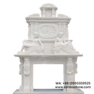 Decorative Hand-Carved Double-Layered Fireplace Surrounds Natural White Marble Stone
