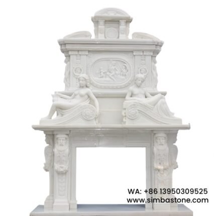 Decorative Hand-Carved Double-Layered Fireplace Surrounds Natural White Marble Stone