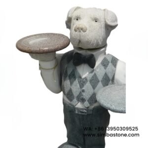 Dog Attendant Granite Animal Sculptures White Granite Sculptures Natural Stone