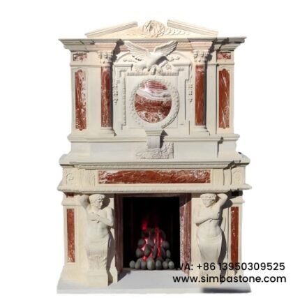 Double Layers Mantel Decorative China Stone Fireplace Surround Natural Beige Marble Stone