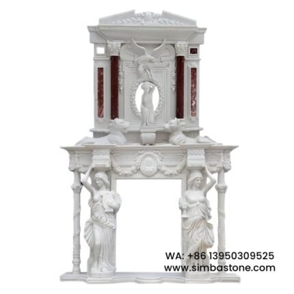 Elegant Marble Fireplace Mantel Double-Layered Classic Stone Fireplaces Natural White Marble Stone