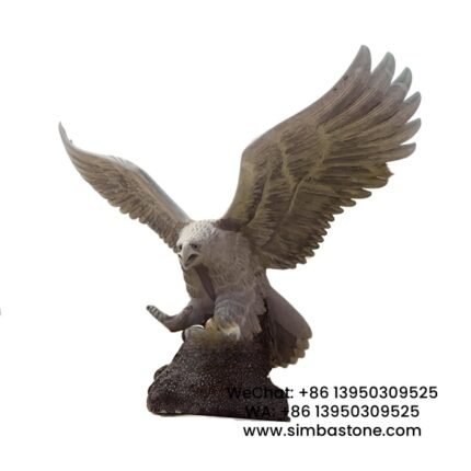 Flying Eagle Statue Garden Home Ornament Stone Carving Natural Grey Marble Stone