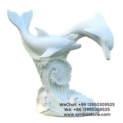 Garden Decorative Dolphin Fountain Sculpture Stone Carving Natural White Marble Stone