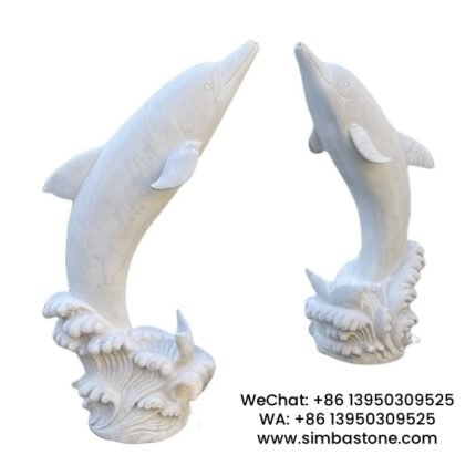 Garden Decorative Dolphin Fountain Statue Stone Carving Natural White Marble Stone