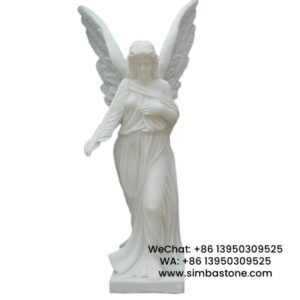 Garden Outdoor Angel Statue Hand Carved Angel Sculpture Natural White Marble Stone