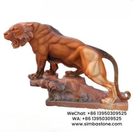 Garden Yard Ornament Life Size Carved Tiger Statue Natural Red Marble Stone