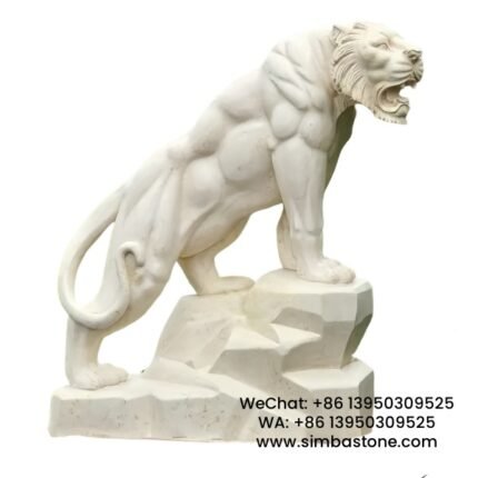 Garden Yard Ornament Life Size Carved Tiger Statue Natural White Marble Stone