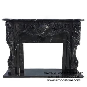 Home Decoration Luxury Nero Marquina Fireplace Mantel Shelf Natural Black Marble Stone