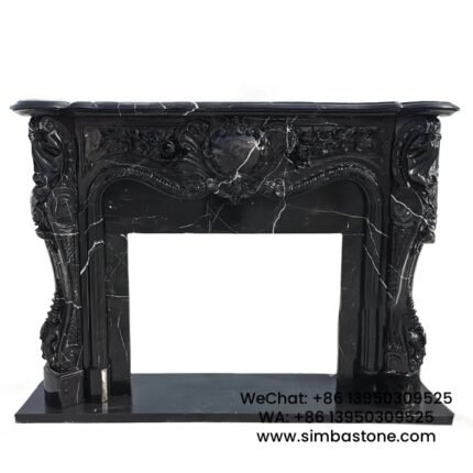 Home Decoration Luxury Nero Marquina Fireplace Mantel Shelf Natural Black Marble Stone
