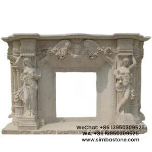 Home Decorative Carved Stone Fireplace Mantel Natural White Travertine Stone
