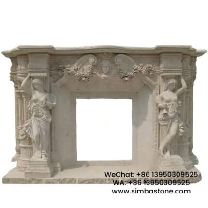 Home Decorative Carved Stone Fireplace Mantel Natural White Travertine Stone
