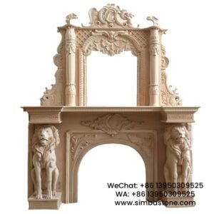 Home Decorative Double-Layer Handcrafted Fireplace Mantel Natural Beige Marble Stone