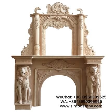 Home Decorative Double-Layer Handcrafted Fireplace Mantel Natural Beige Marble Stone