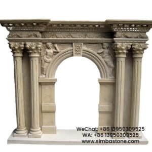 Home Decorative Large Size Arch Fireplace Mantel Natural Brown Marble Stone