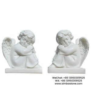 Home Decorative Small Size Cherub Statues Stone Natural White Marble Stone