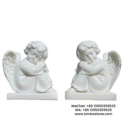 Home Decorative Small Size Cherub Statues Stone Natural White Marble Stone