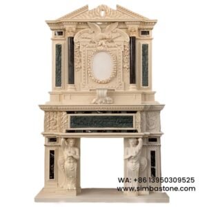 Indoor Decorative Two-Tier Egyptian Fireplace Surrounds Natural Beige Marble Stone