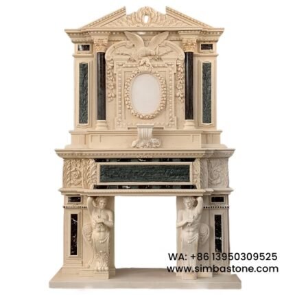 Indoor Decorative Two-Tier Egyptian Fireplace Surrounds Natural Beige Marble Stone