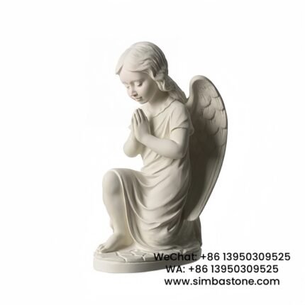 Kneeling Praying Angel Statue Tombstone Statues Natural White Marble Stone