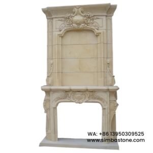 Large Size Egypt Fireplace Mantel With Two Layers Natural Beige Marble Stone
