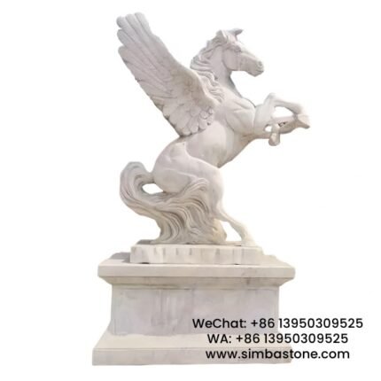 Outdoor Flying Horse Sculpture Animal Design Stone Natural White Marble Stone