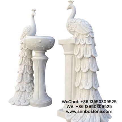 Outdoor Peacock Sculpture Animal Design Stone Natural White Marble Stone