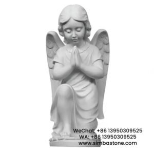 Small Praying Angel Statue Tombstone Cemetery Decoration Natural White Marble Stone