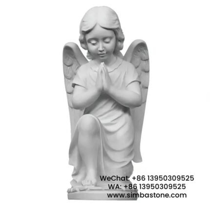 Small Praying Angel Statue Tombstone Cemetery Decoration Natural White Marble Stone