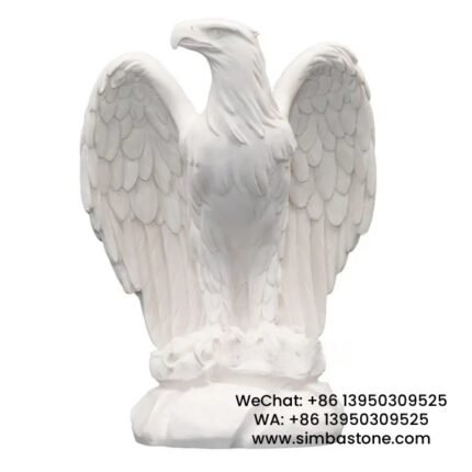 Standing Eagle Sculpture Garden Home Ornament Stone Carving Natural White Marble Stone