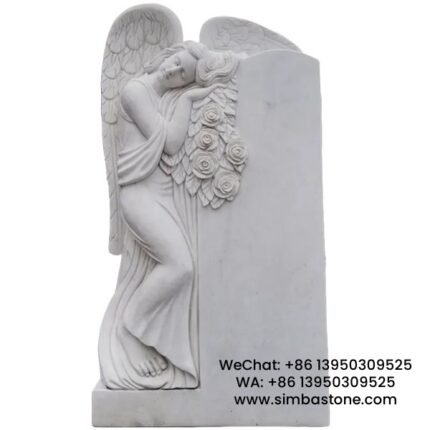 Stone Carved Cherub Tombstone Cemetery Decoration Natural White Marble Stone