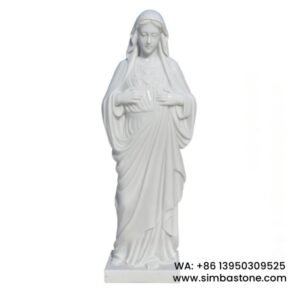 The Immaculate Heart Of Virgin Mary Handmade Catholic Statue Natural White Marble Stone