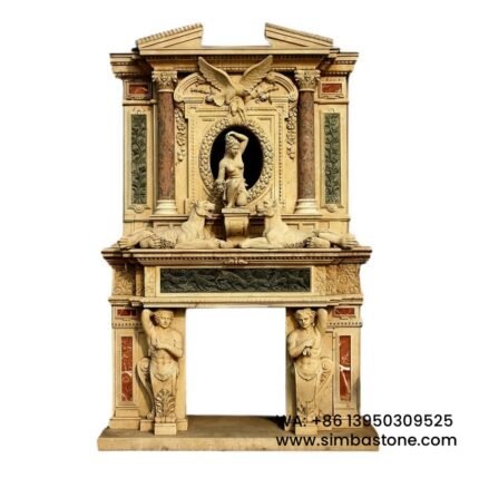 Two Layers Carved Sculptures Luxury Fireplace Frame Natural Beige Marble Stone