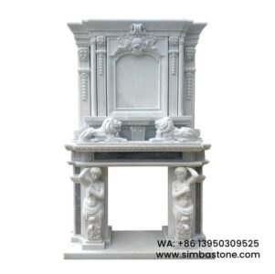 Two Layers Carved Sculptures Luxury Fireplace Frame Natural White Marble Stone