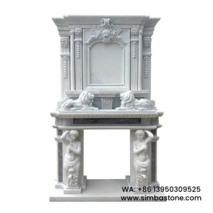 Two Layers Carved Sculptures Luxury Fireplace Frame Natural White Marble Stone