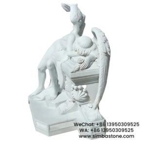 Weeping Angel Statue For Cemetery Decoration Natural White Marble Stone