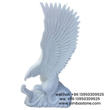 Yard Decorative Eagle Catching Snake Sculpture Natural White Marble Stone